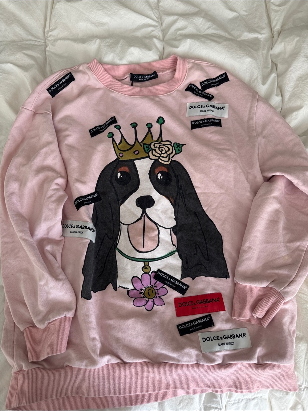 Dolce & Gabbana Pink Dog Crown Graphic Sweatshirt